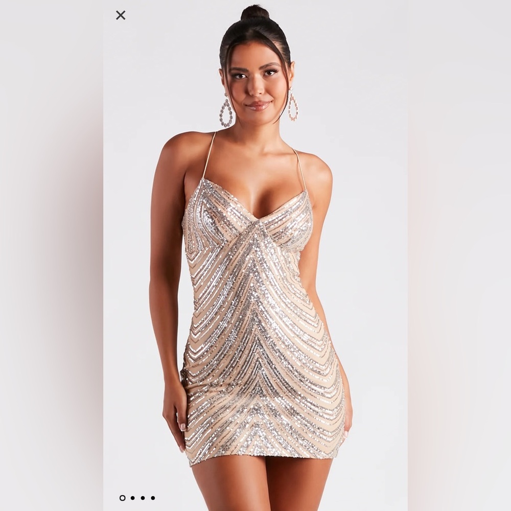 Jackie Sequin Striped Mesh Party Dress